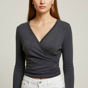 VEDA Blue Metallic Balletcore Dancer Wrap Tie Back Cardigan Size Small